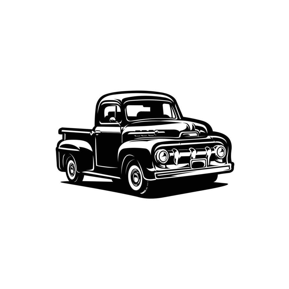 Vintage ▾ azienda agricola camion isolato. monocromatico silhouette. migliore per agricolo e Vintage ▾ restauro box auto illustrazione vettore