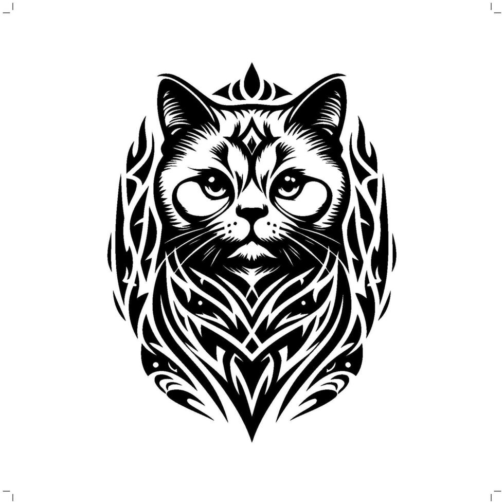 Britannico capelli corti gatto nel moderno tribale tatuaggio, astratto linea arte di animali, minimalista contorno. vettore