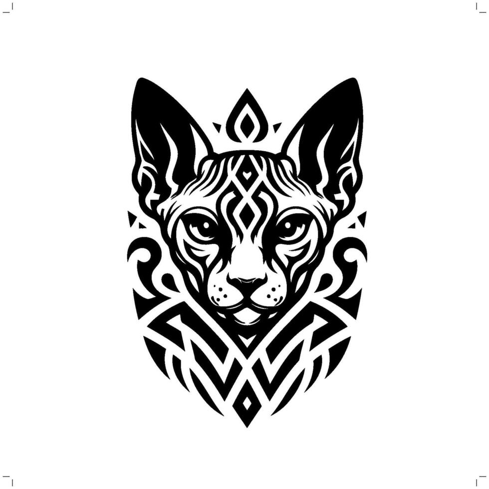 sphynx gatto nel moderno tribale tatuaggio, astratto linea arte di animali, minimalista contorno. vettore