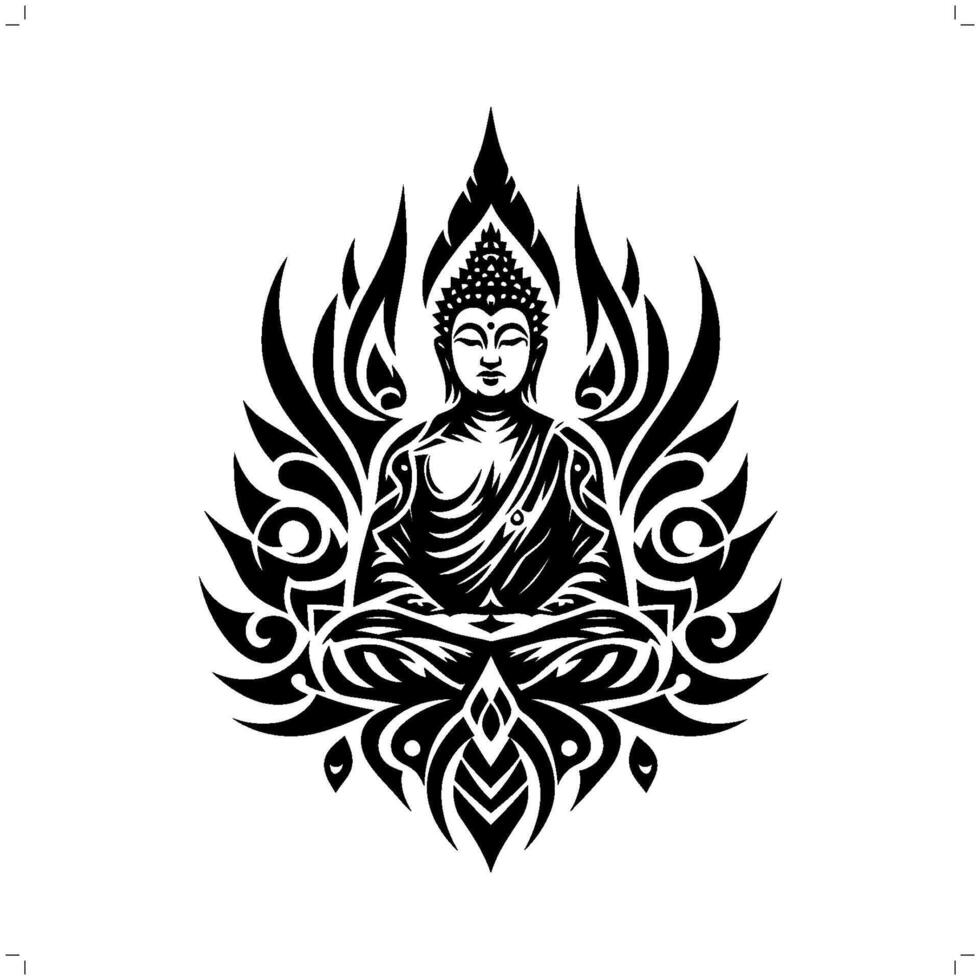 Budda nel moderno tribale tatuaggio, astratto linea arte di divinità, minimalista contorno. vettore