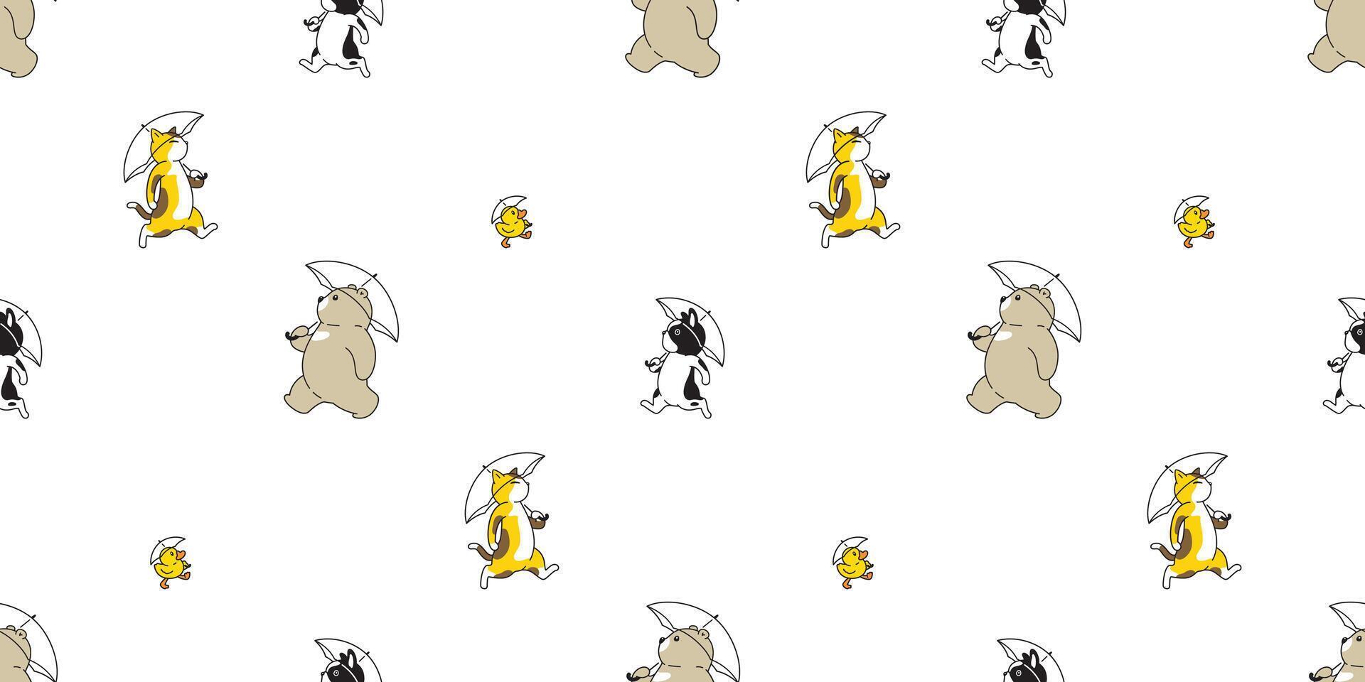 orso gatto cane senza soluzione di continuità modello francese bulldog anatra polare orso ombrello cartone animato ripetere sfondo piastrella sfondo illustrazione scarabocchio design vettore