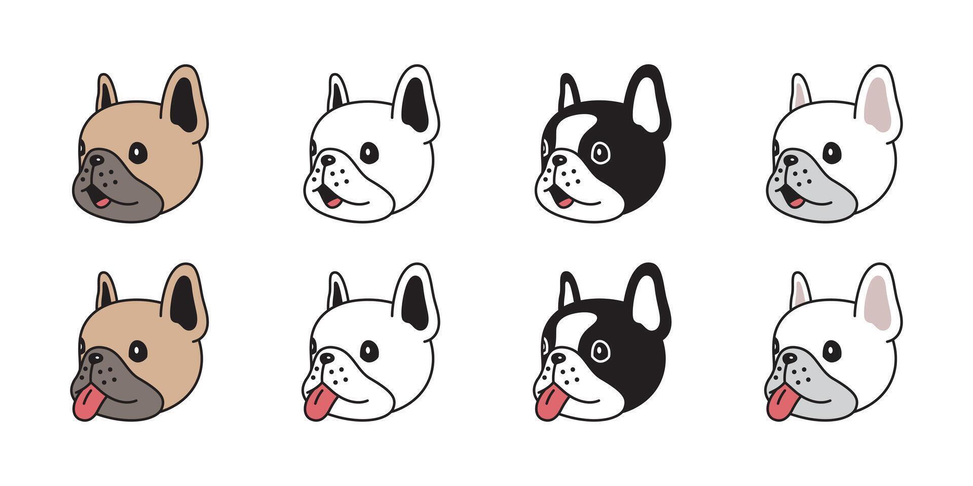 cane francese bulldog icona testa Sorridi cucciolo animale domestico razza zampa personaggio cartone animato simbolo sciarpa scarabocchio illustrazione design vettore