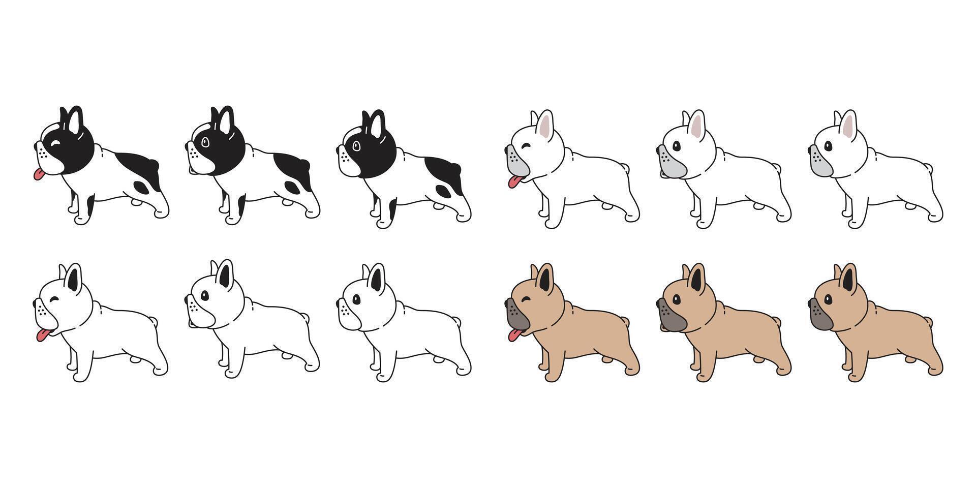 cane francese bulldog icona cucciolo animale domestico razza zampa personaggio cartone animato simbolo sciarpa scarabocchio illustrazione design vettore