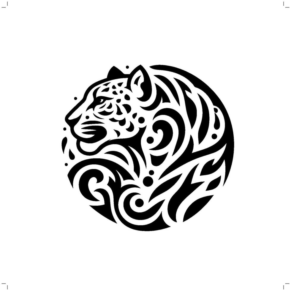 giaguaro, neve leopardo, pantera nel moderno tribale tatuaggio, astratto linea arte di animali, minimalista contorno. vettore
