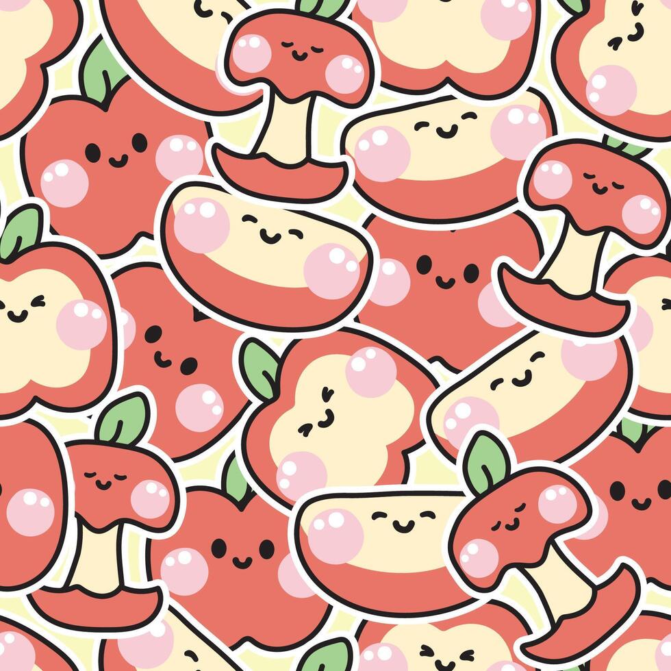 senza soluzione di continuità modello di carino mele Sorridi viso etichetta background.catoon personaggio design.frutta e vegtable mano immagine.fresca.disegnata per carta, poster, adesivo, stampa schermo.kawaii.illustrazione. vettore