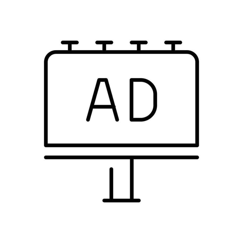 tabellone icona. semplice schema stile. all'aperto pubblicità, anno Domini, fuori, striscione, annuncio, marketing, cartello, media, attività commerciale concetto. magro linea simbolo. isolato. vettore