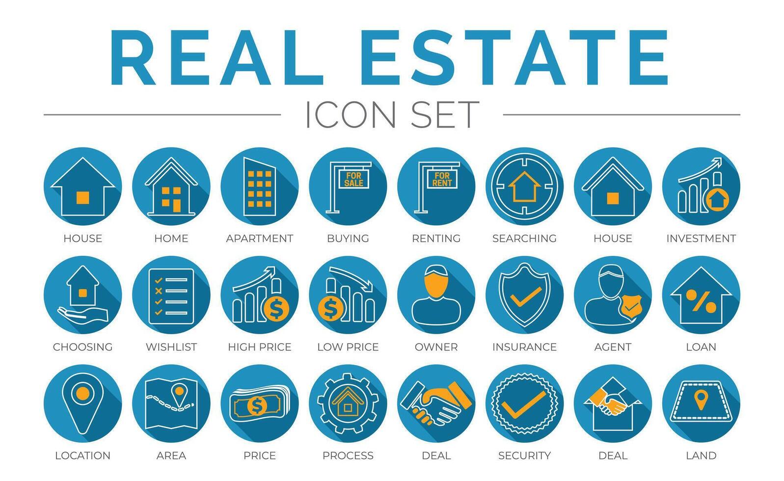 blu schema vero tenuta il giro icona impostato di casa, Casa, appartamento, acquisto, affitto, ricerca, investimento, scegliendo, Lista dei desideri, Basso alto prezzo, proprietario, assicurazione, agente, prestito, icone. vettore