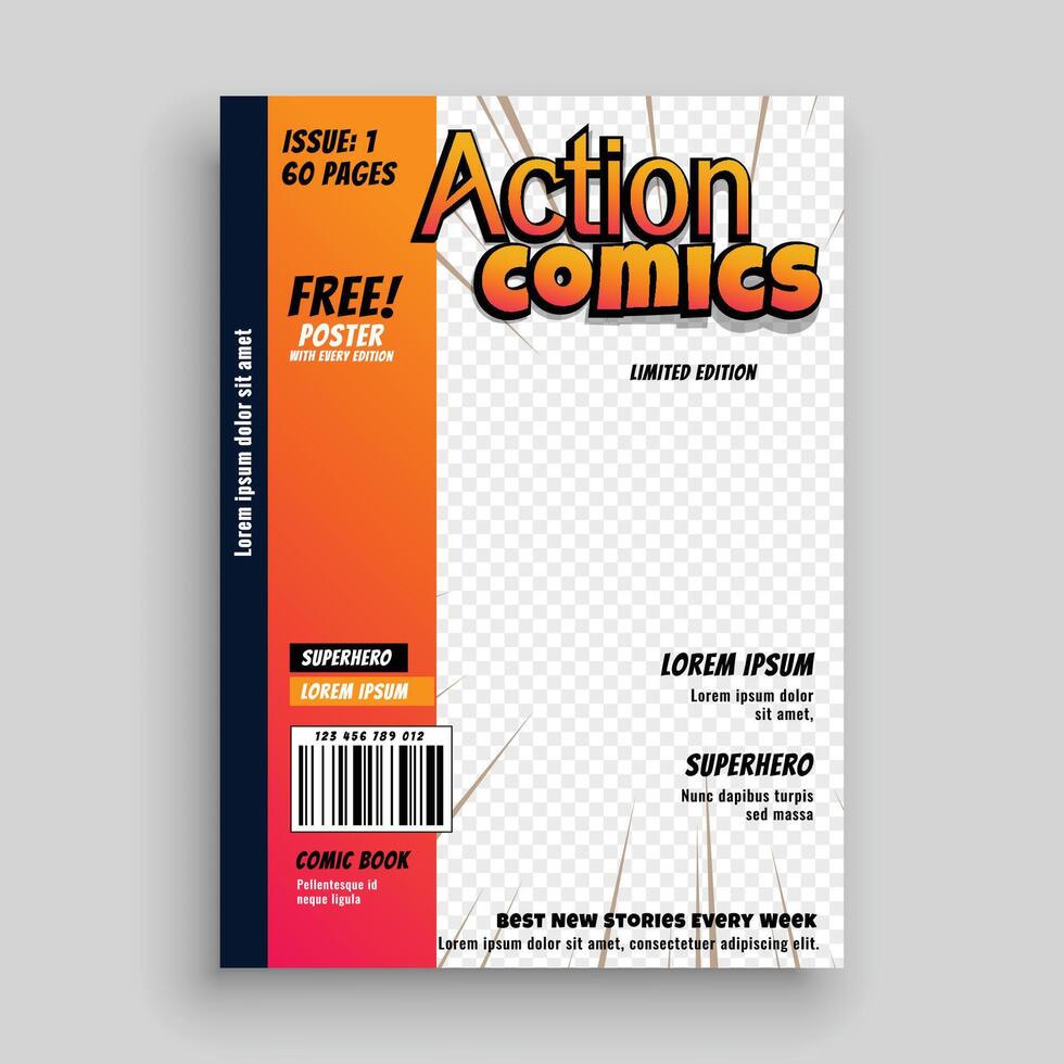 azione comico libro copertina pagina modello design vettore