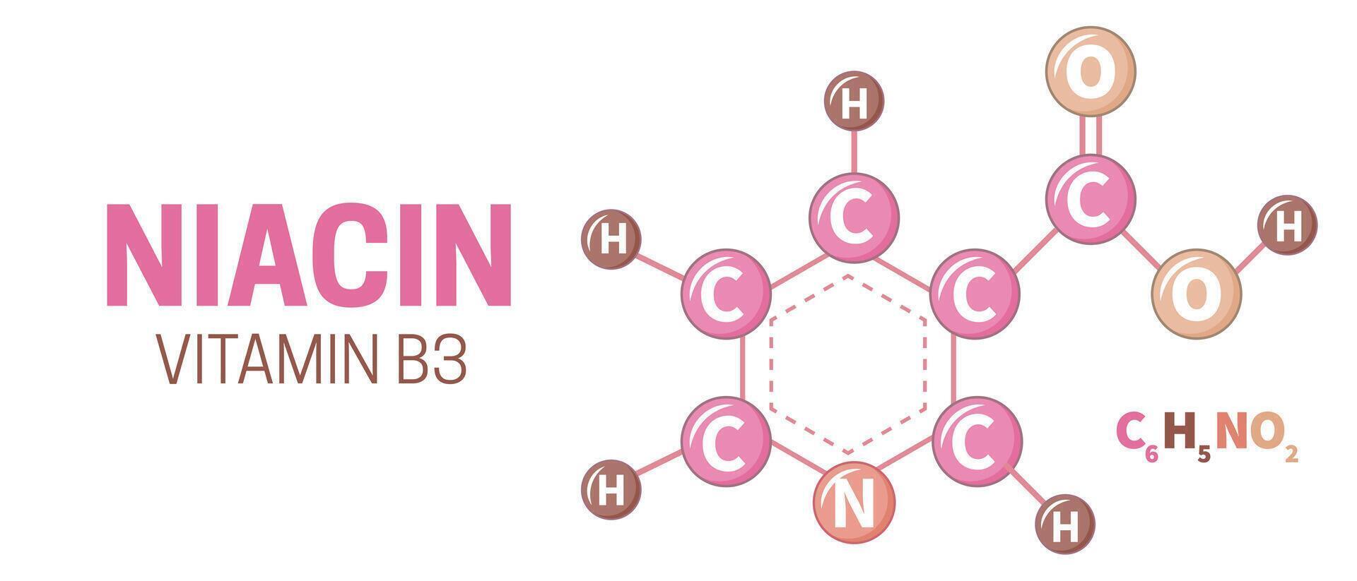 vitamina b3 niacina molecola struttura formula illustrazione vettore