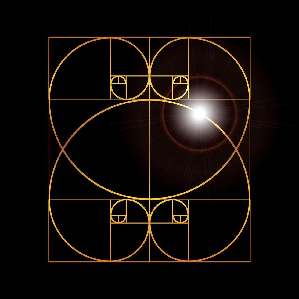 fibonacci o d'oro rapporto nero e oro geometrico sfondo illustrazione vettore