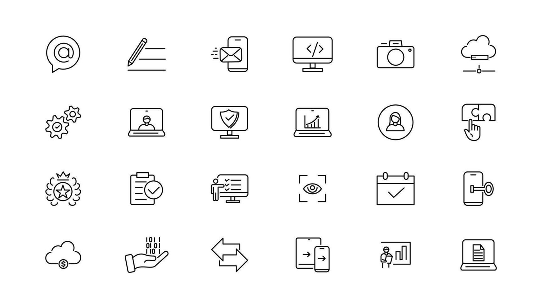 informazione tecnologia linea icone collezione. grande ui icona impostato nel un' piatto design. magro schema icone pacchetto. illustrazione vettore