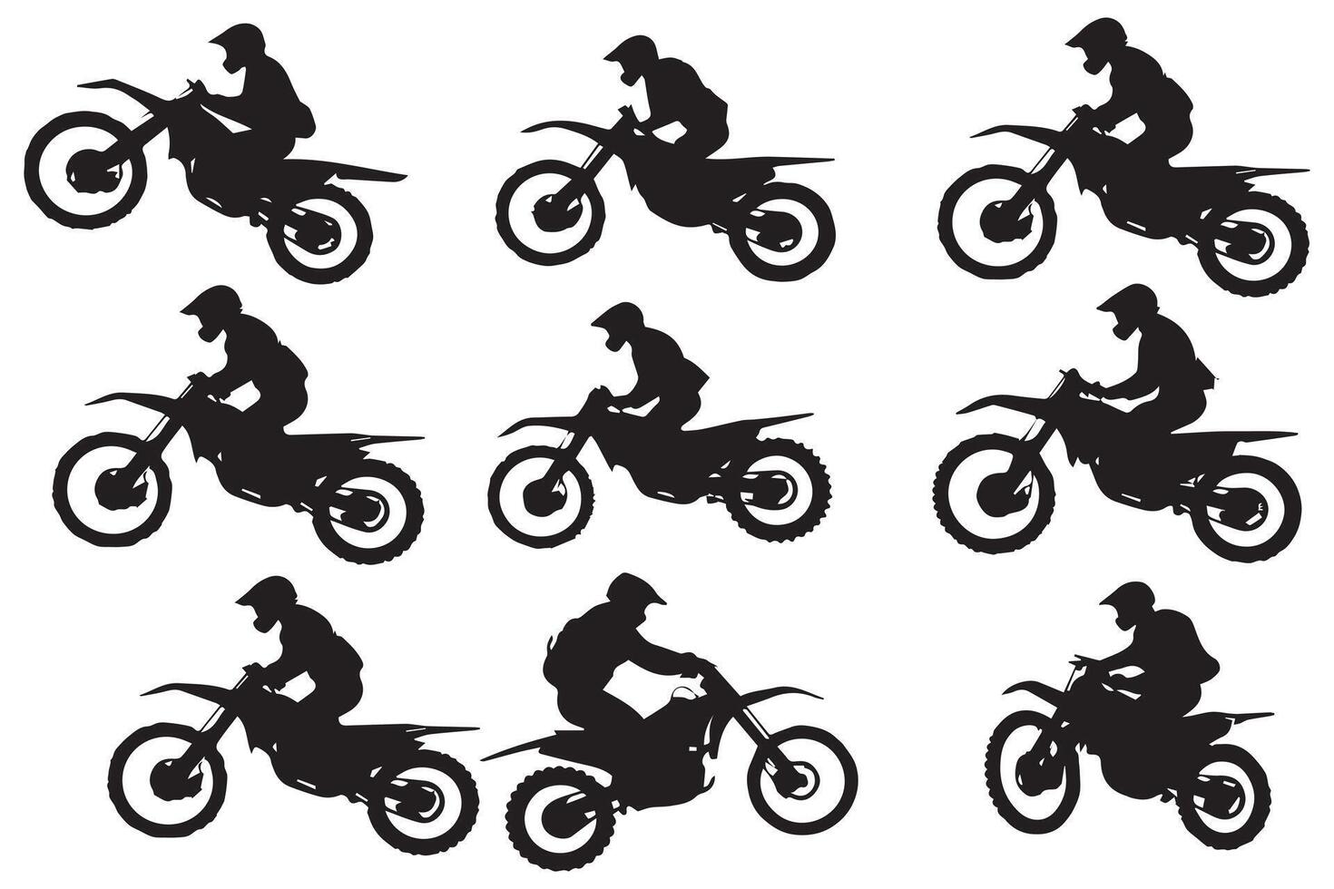 impostato silhouette di motociclo ciclista l'esecuzione trucco su bianca sfondo professionista design vettore