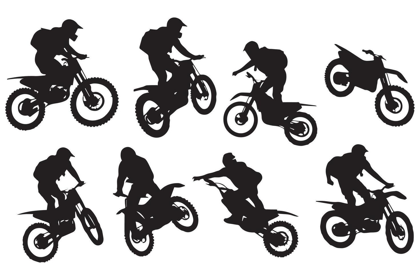 motocross da corsa, motocross corridore salto su un' motociclo, isolato silhouette, davanti Visualizza. inchiostro disegno, freestyle motocross professionista design vettore