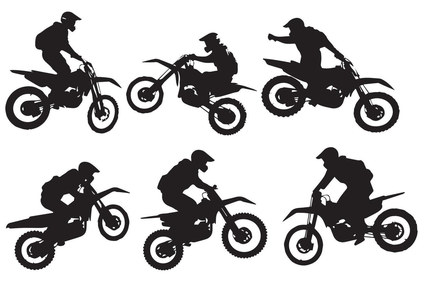 impostato di silhouette motociclista ciclista ascensori il davanti ruota gratuito design vettore