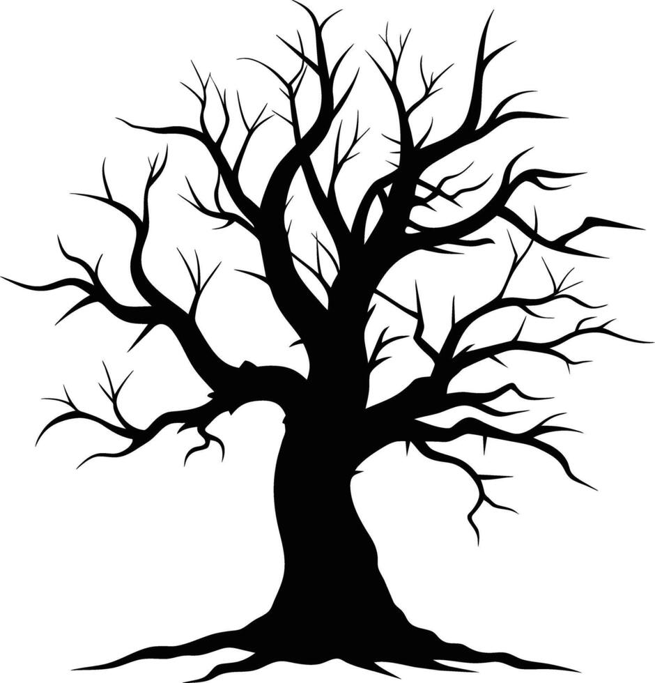 un' nero e bianca silhouette di un' morto albero vettore