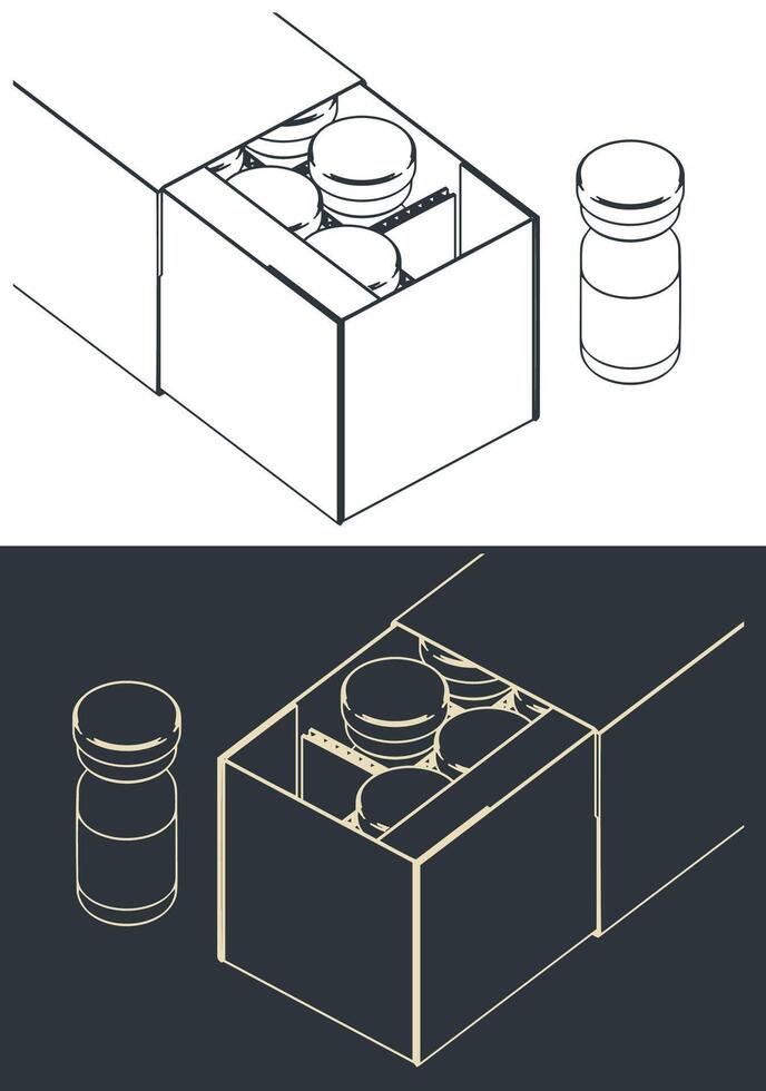 confezione bicchiere fiale con medicina per iniezione avvicinamento vettore