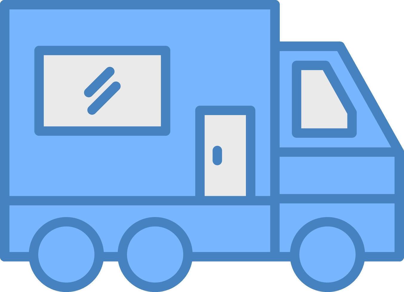camper furgone linea pieno blu icona vettore