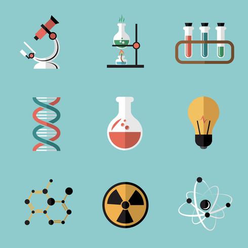 Set di icone piane di chimica scienza vettore