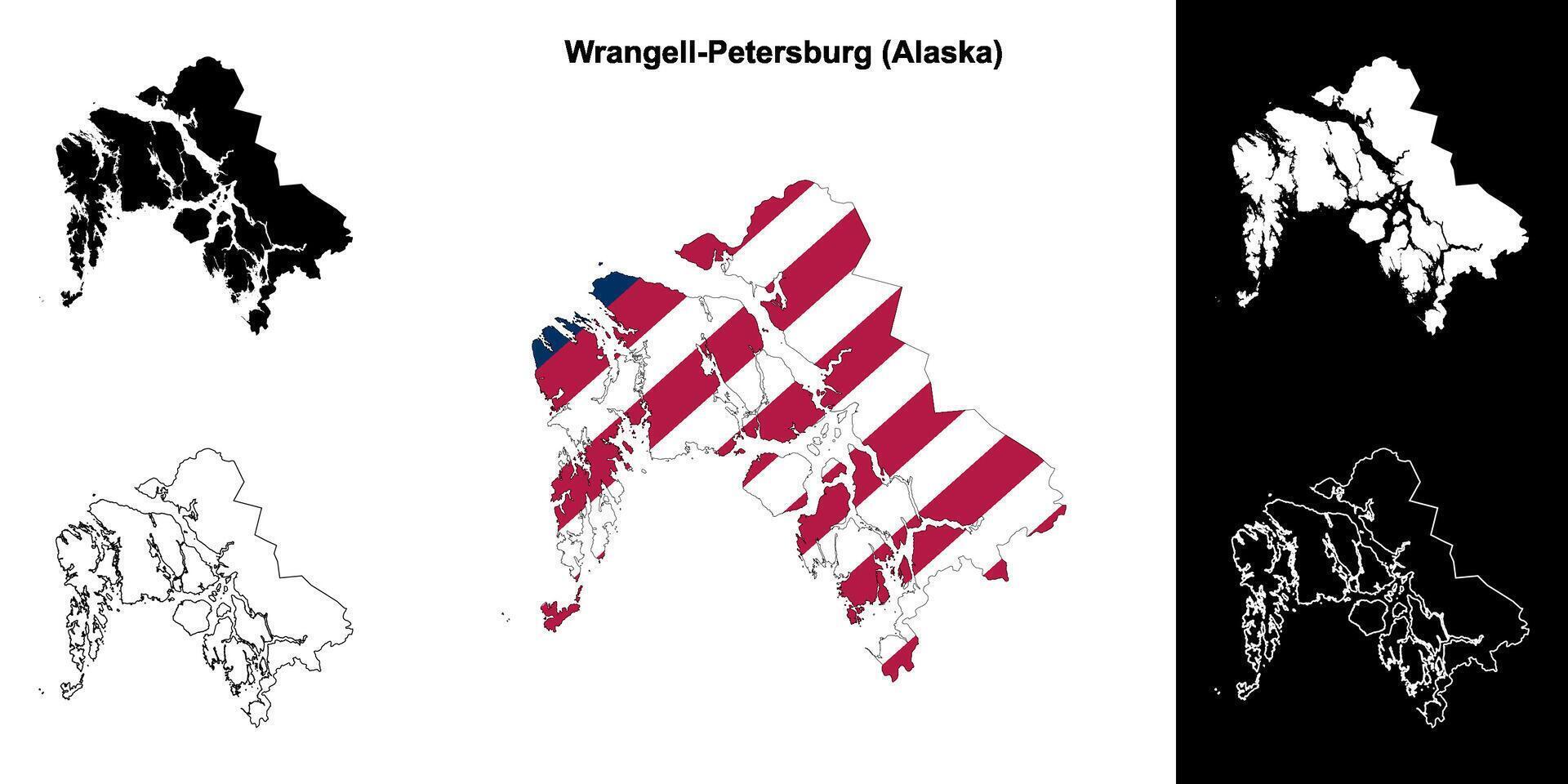 Wrangell-Pietroburgo borgo, alaska schema carta geografica impostato vettore