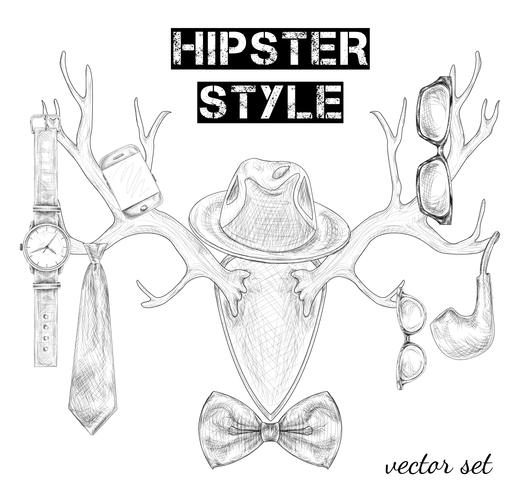 Set di accessori in stile hipster disegnato a mano vettore