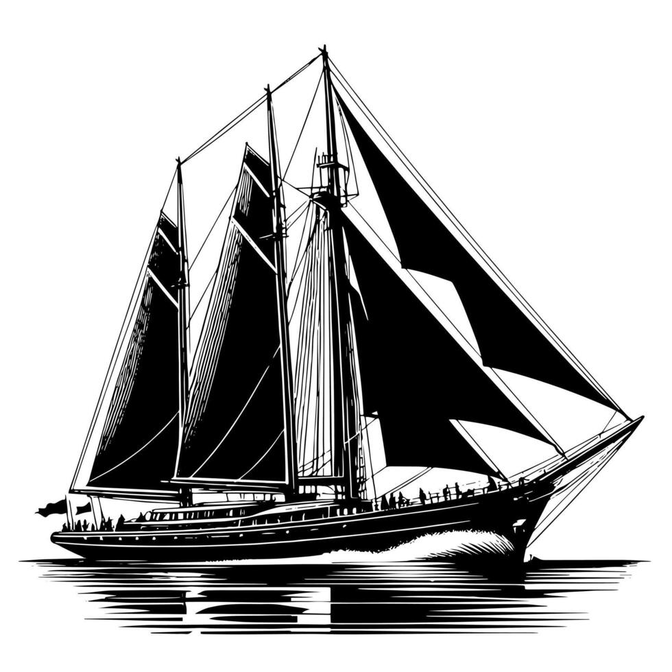 nero e bianca illustrazione di un' andare in barca barca vettore