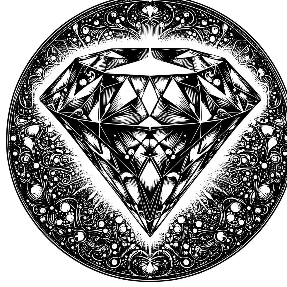 nero e bianca silhouette di un' perfettamente tagliare scintillante solitario diamante pietra preziosa vettore