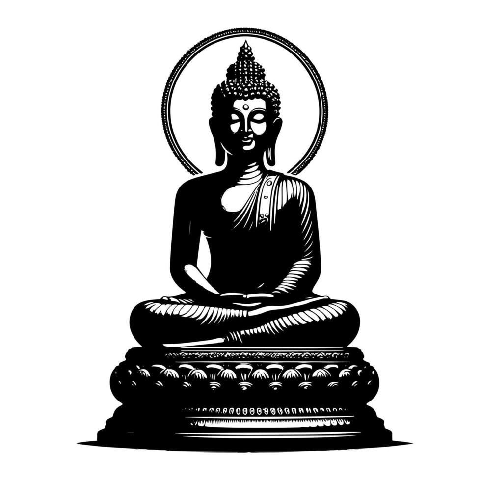 nero e bianca illustrazione di un' Budda statua simbolo vettore