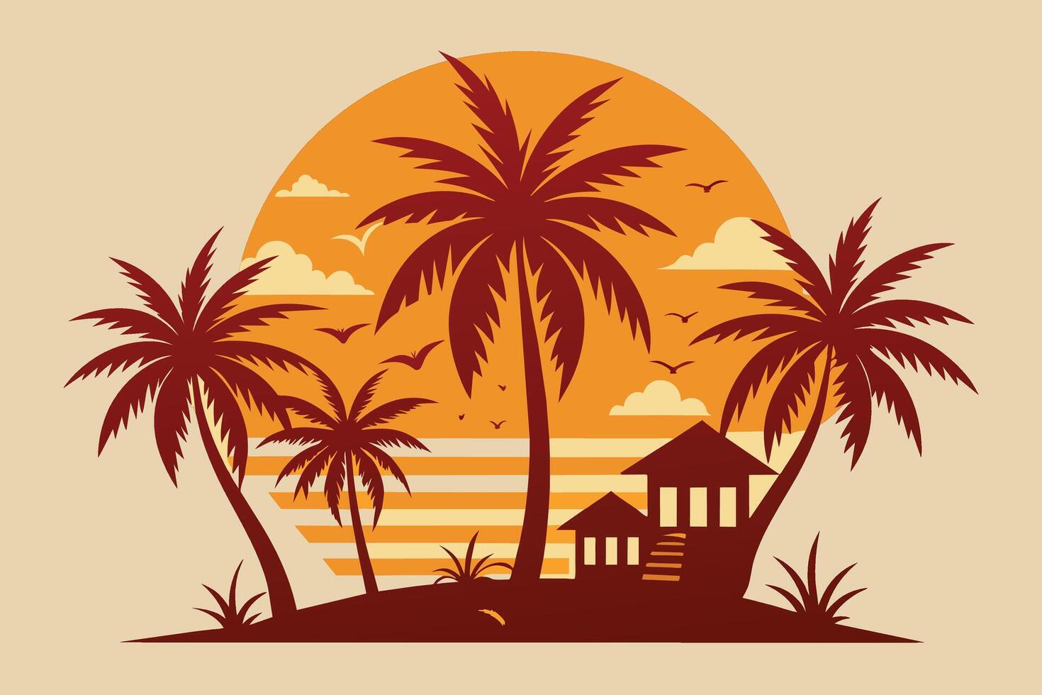 Vintage ▾ estate palma spiaggia minimalista illustrazione vettore