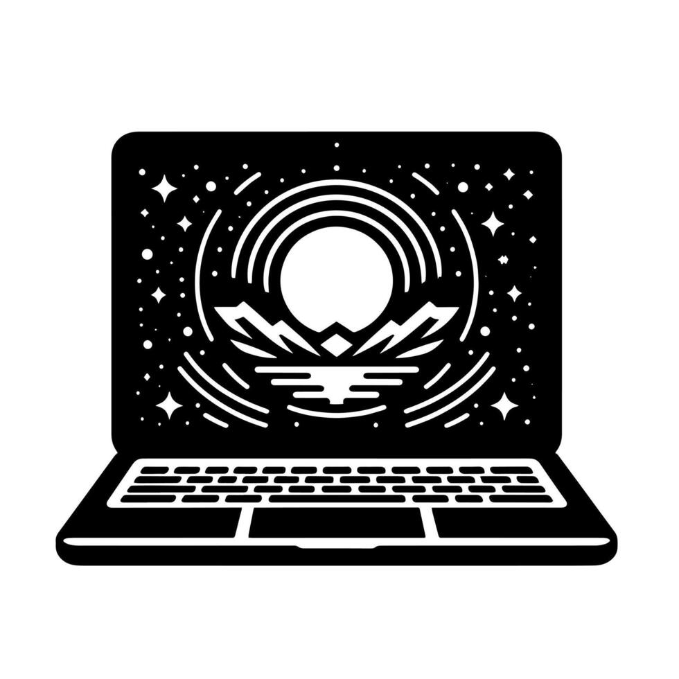 nero e bianca illustrazione di un' il computer portatile vettore