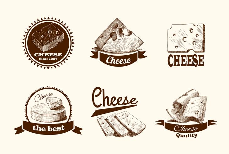 Etichette di formaggio schizzo vettore