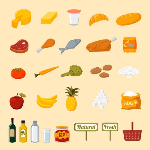 Icone di selezione del cibo supermercato vettore