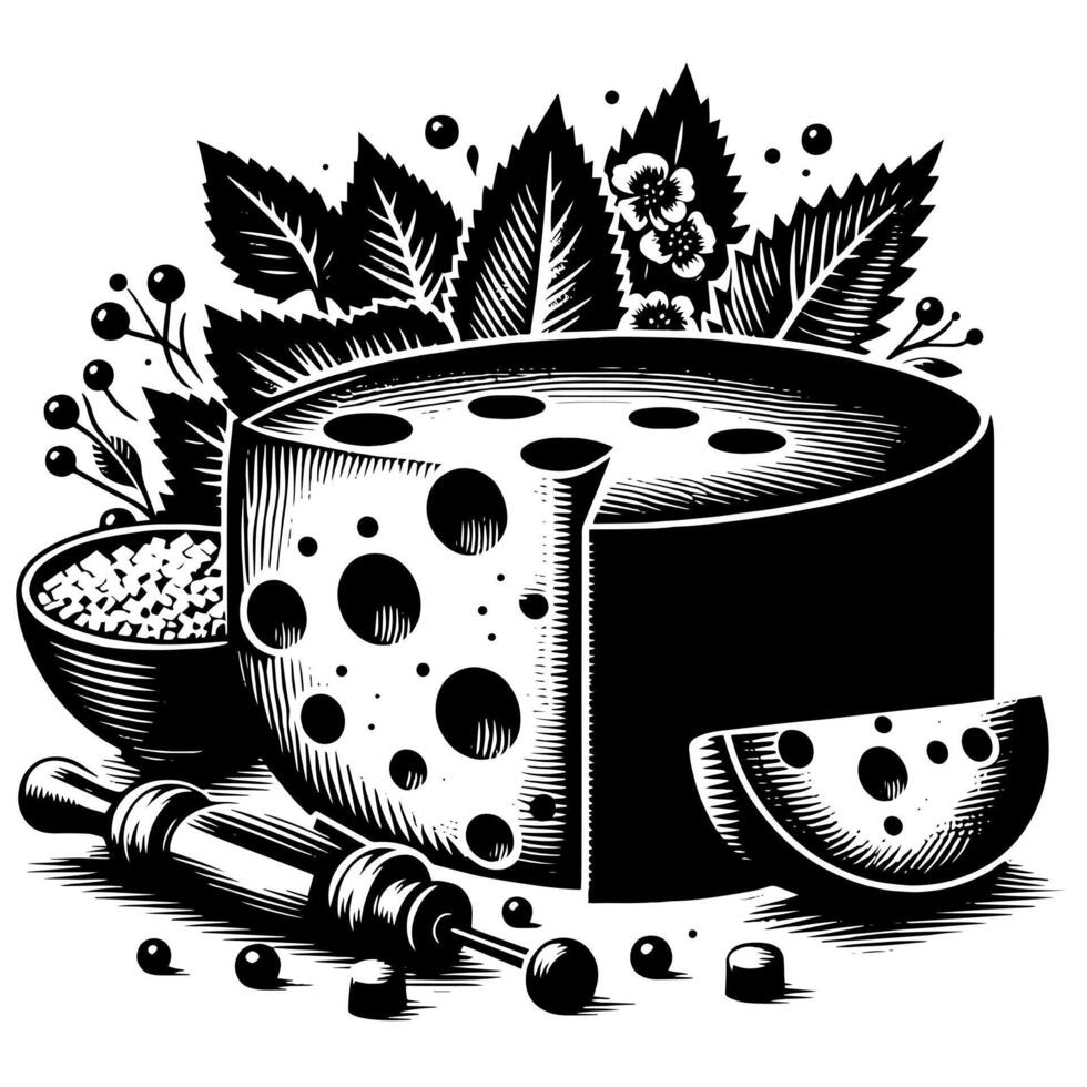 nero e bianca illustrazione di un' tradizionale svizzero formaggio vettore