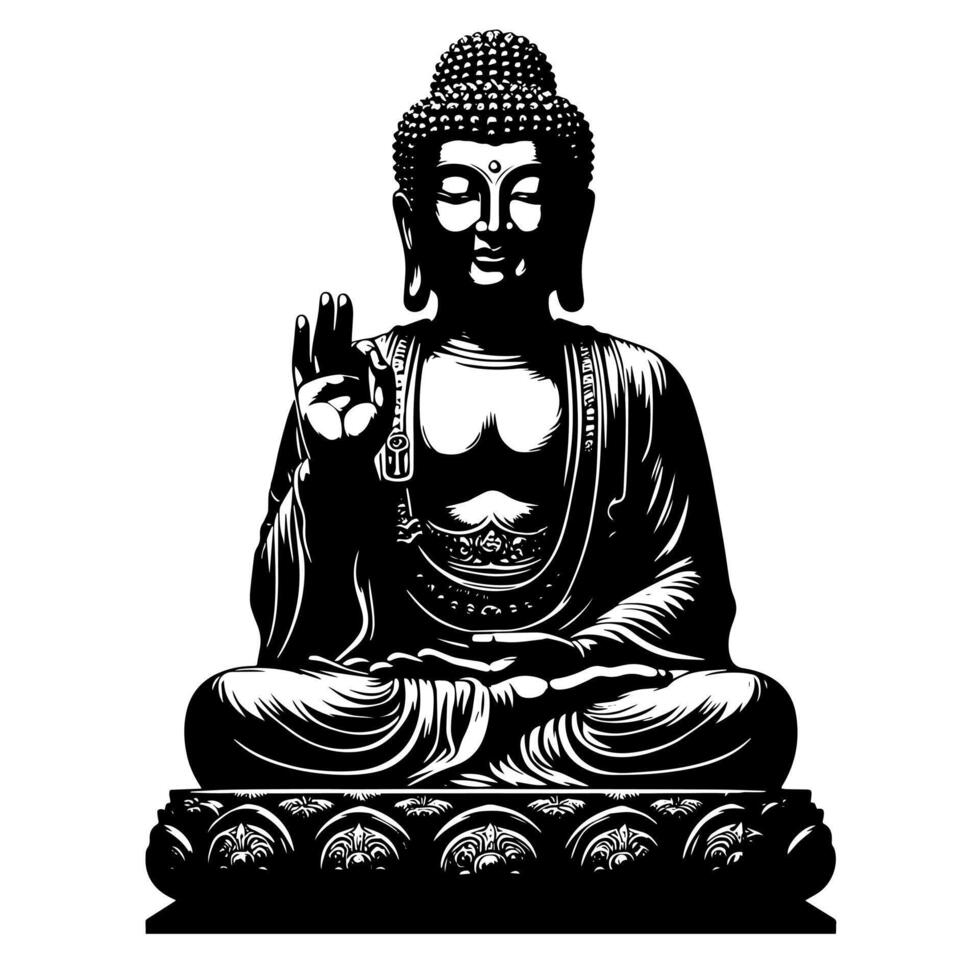 nero e bianca illustrazione di un' Budda statua simbolo vettore