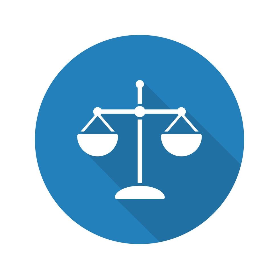 scala design piatto icona lunga ombra. bilancia della giustizia. legge e giurisprudenza vettore silhouette simbolo