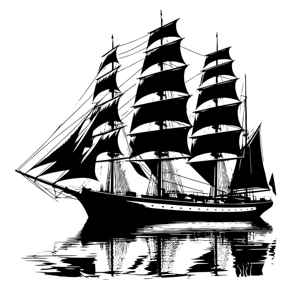 nero e bianca illustrazione di un' tradizionale vecchio andare in barca nave vettore