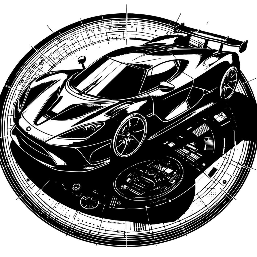 nero e bianca illustrazione di un' hypercar gli sport auto vettore