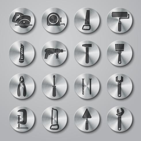 Icone degli strumenti impostate su pulsanti metallici vettore