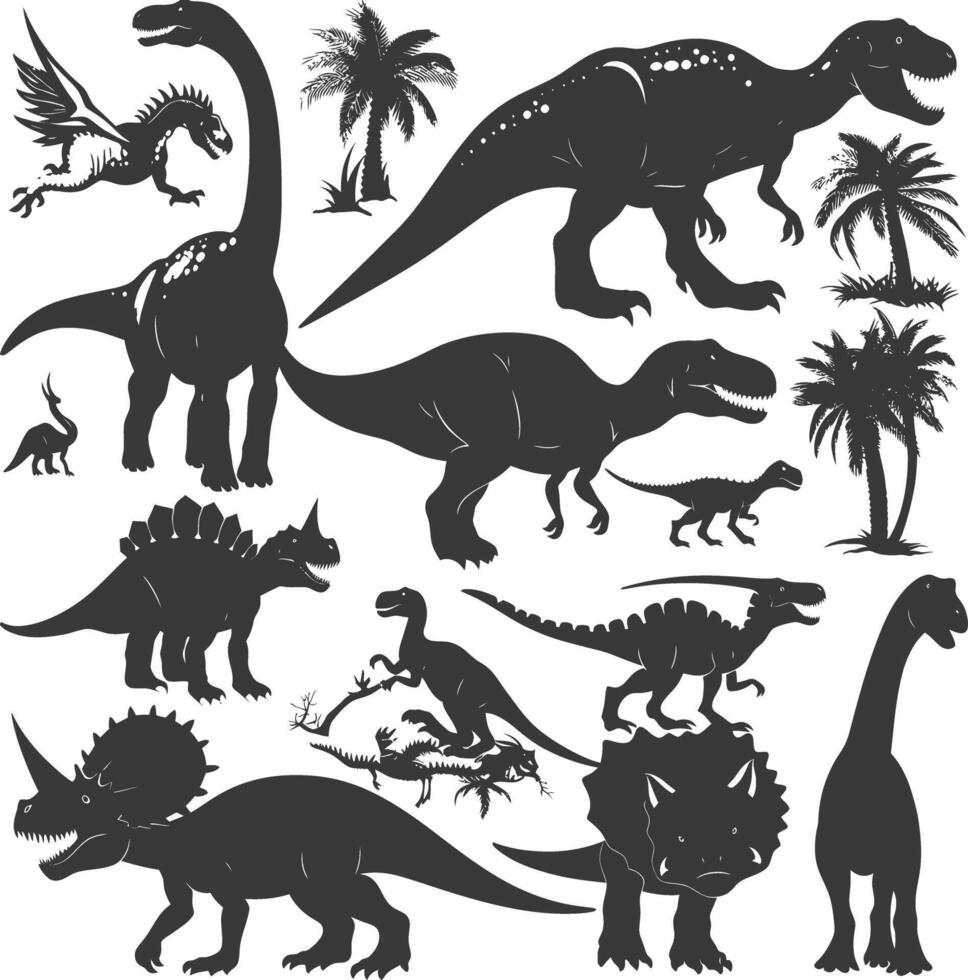 silhouette preistorico dinosauro vario nero colore solo vettore