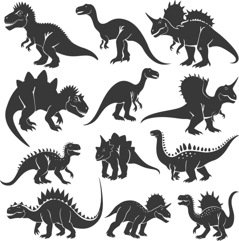 silhouette preistorico dinosauro vario nero colore solo vettore