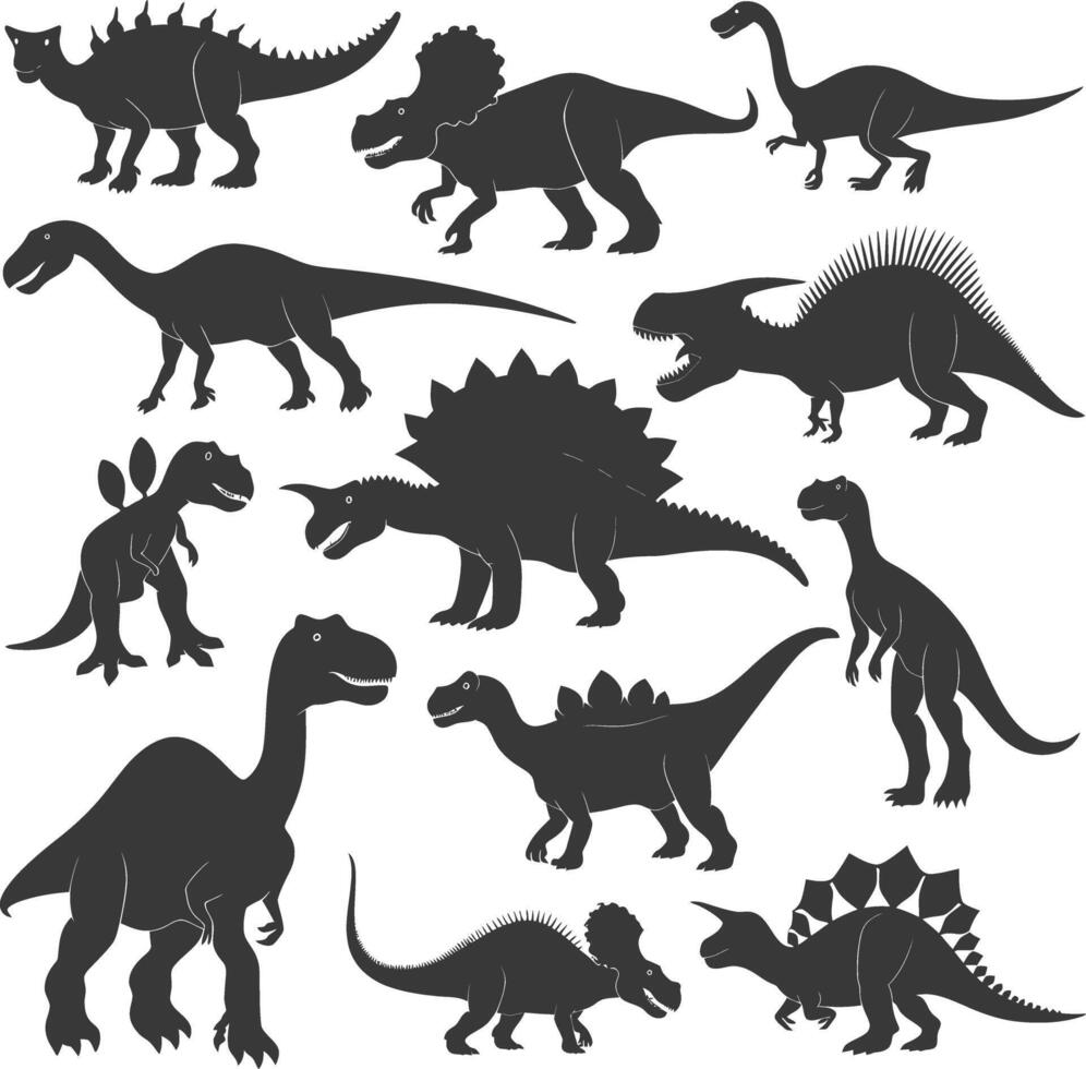 silhouette preistorico dinosauro vario nero colore solo vettore