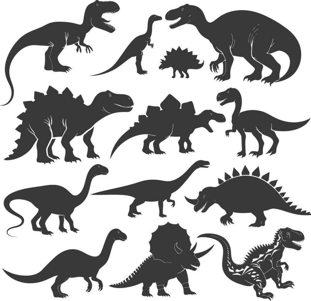 silhouette preistorico dinosauro vario nero colore solo vettore