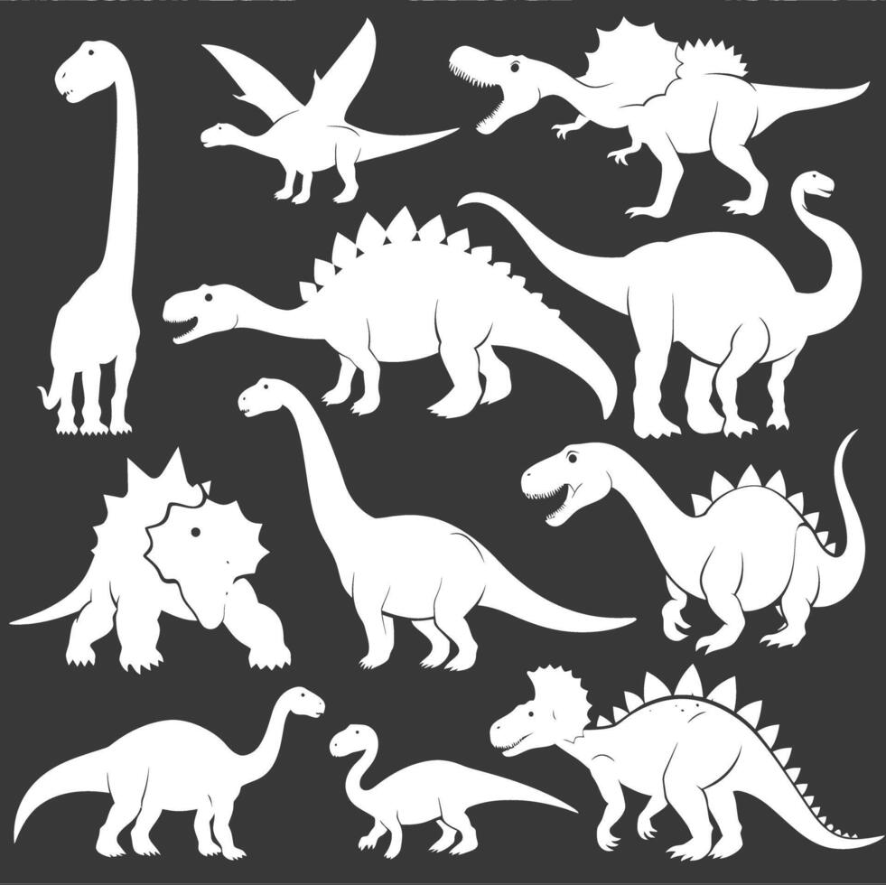 silhouette preistorico dinosauro vario nero colore solo vettore