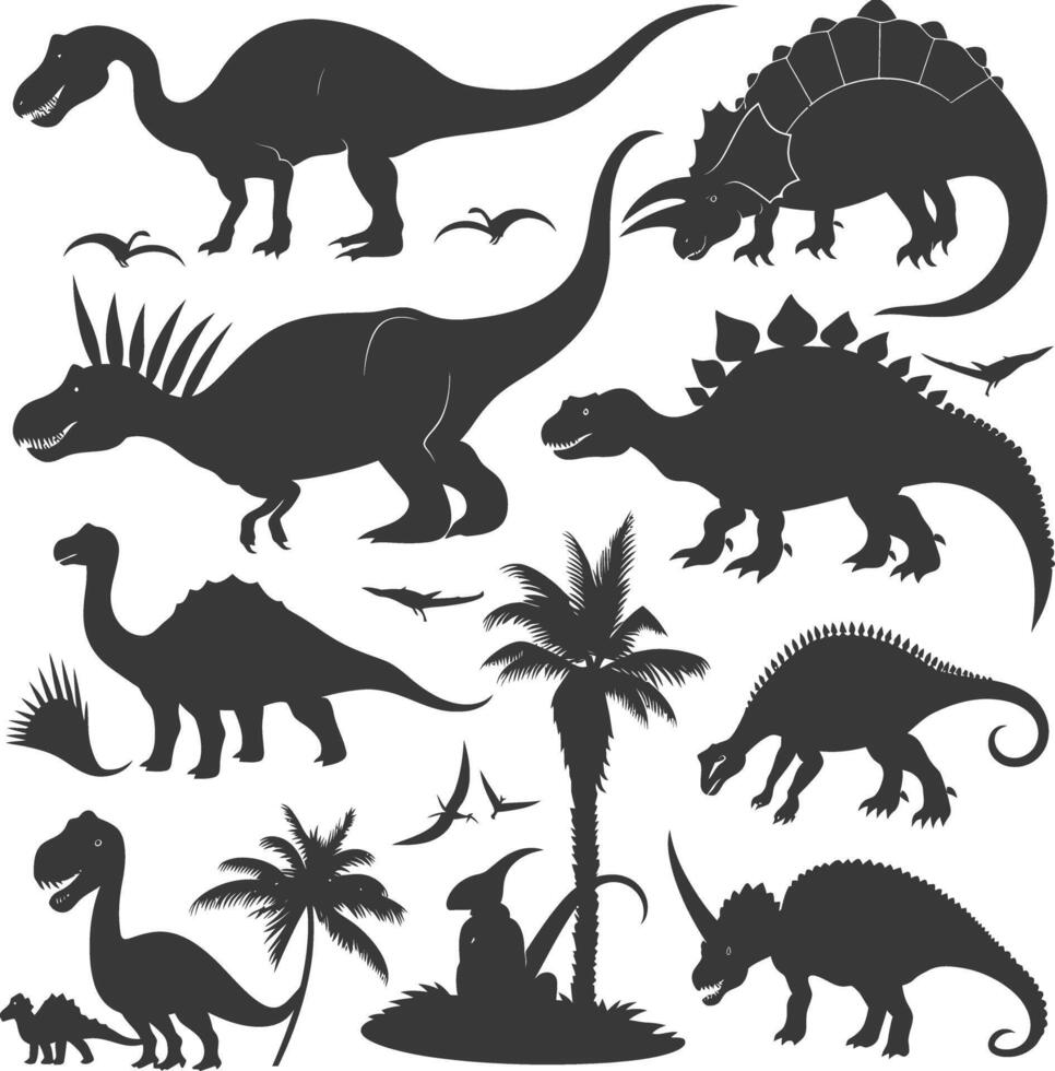 silhouette preistorico dinosauro vario nero colore solo vettore