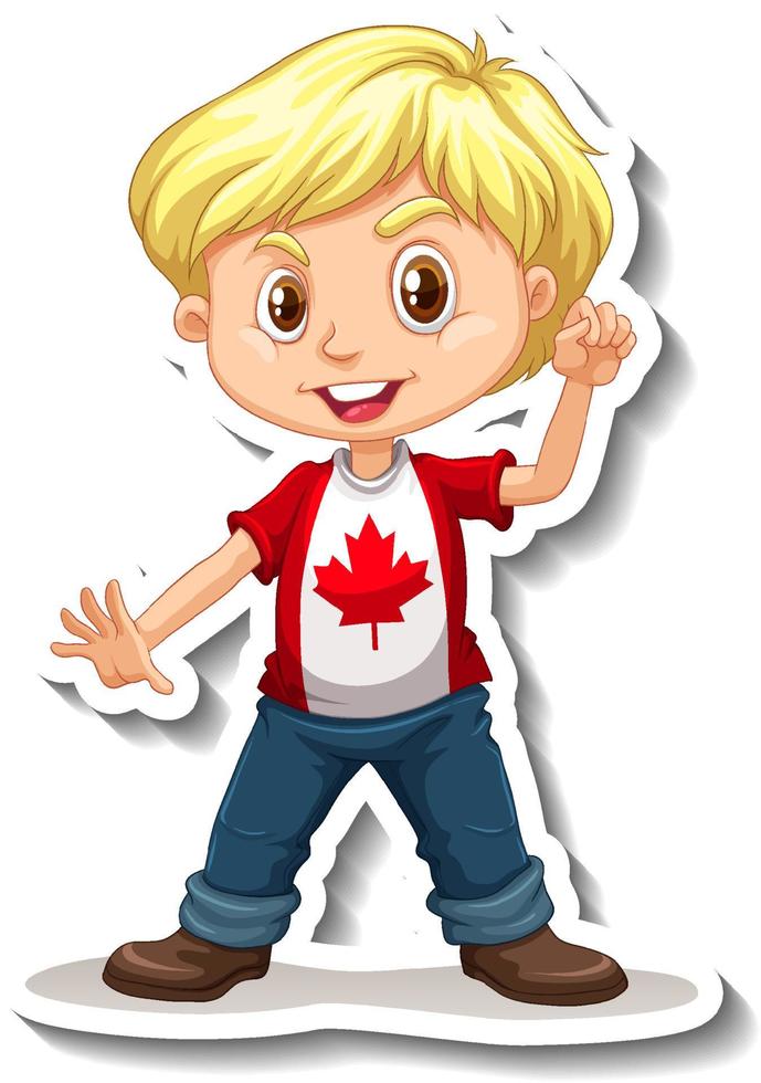 il ragazzo con i capelli biondi indossa una maglietta con la bandiera del canada vettore