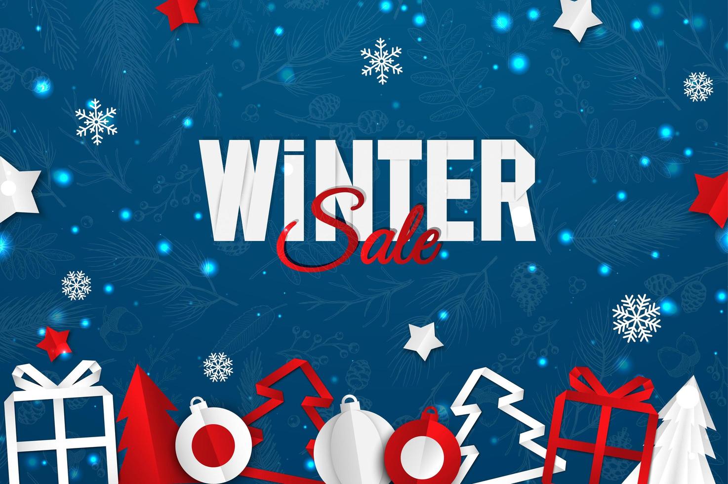 sfondo vettoriale di Natale. biglietto di auguri design creativo, banner, poster. vista dall'alto decorazioni natalizie palle e fiocchi di neve.