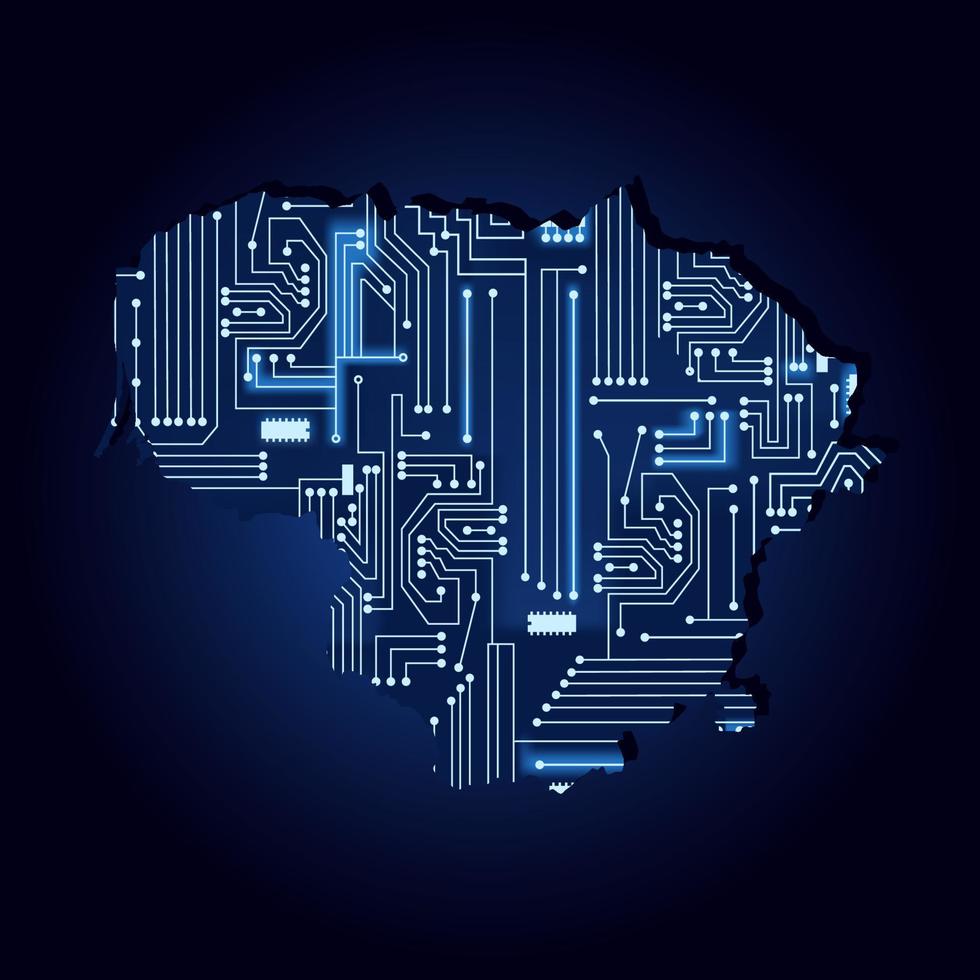 mappa di contorno della lituania con un circuito elettronico tecnologico. vettore