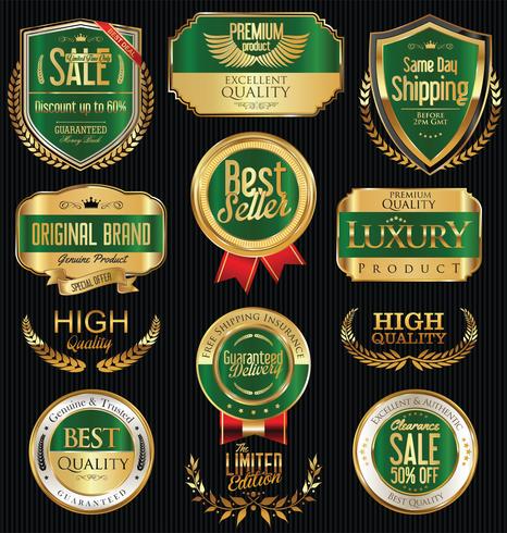 Distintivi ed etichette d&#39;oro di lusso premium vettore