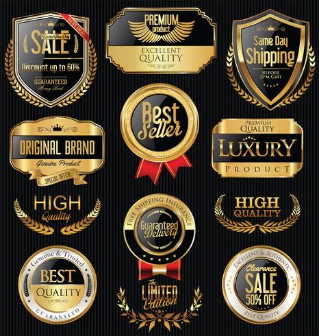 Distintivi ed etichette d&#39;oro di lusso premium vettore