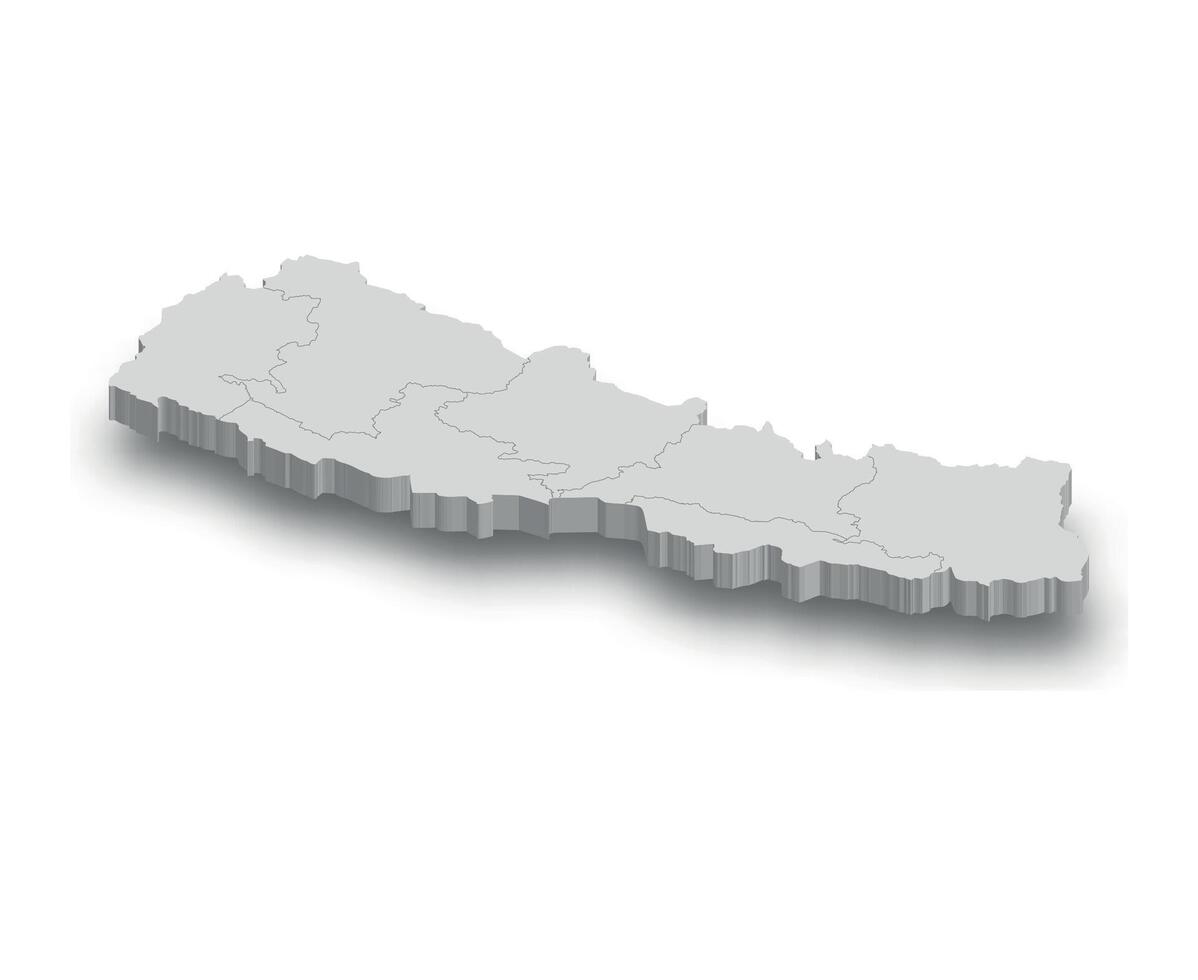 3d Nepal bianca carta geografica con regioni isolato vettore