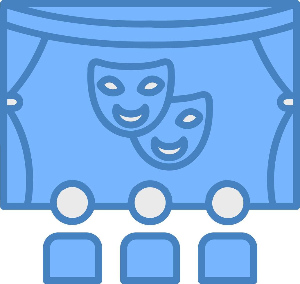 Teatro linea pieno blu icona vettore